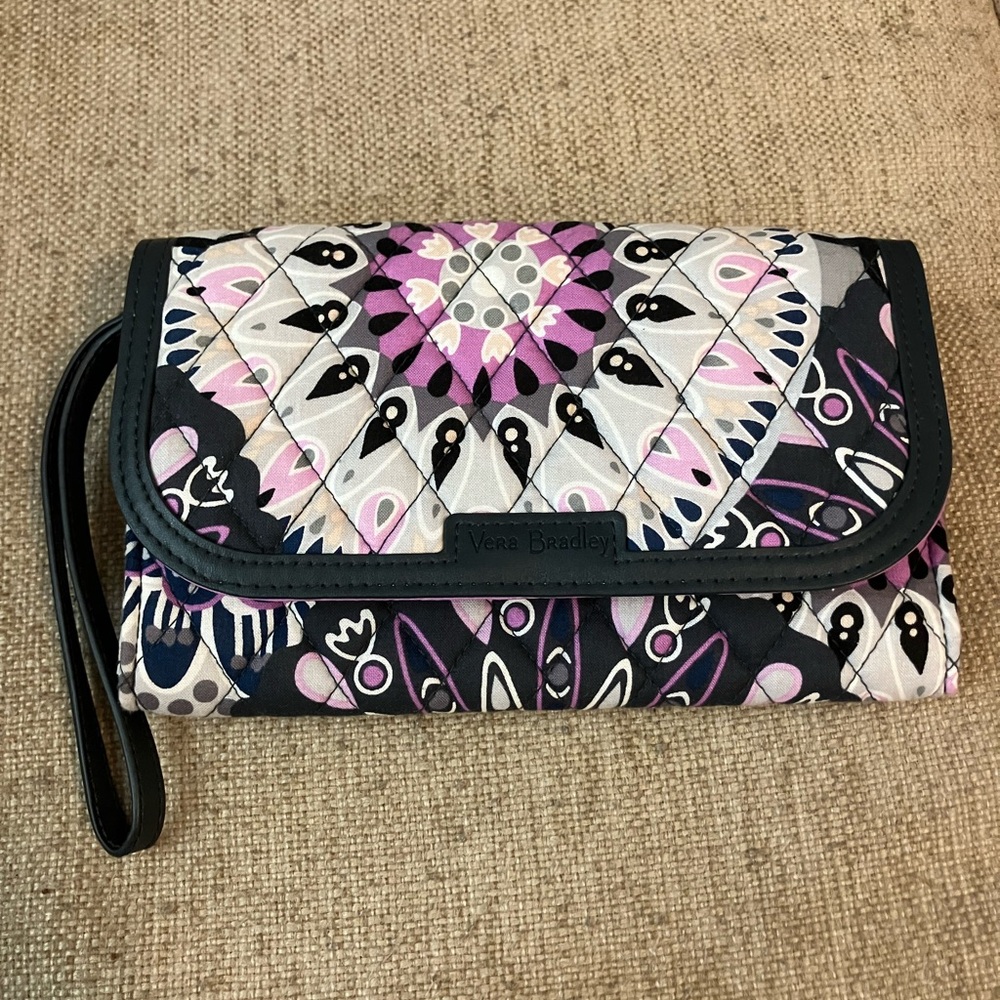 Vera Bradley black purple and white wristlet